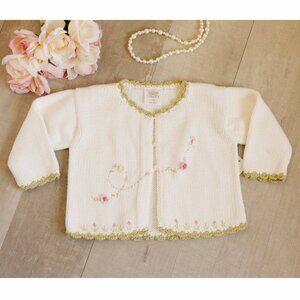 100% Cotton Cardigan Spring Floral Butterfly Embroidery Boutique Size 2 NWOT